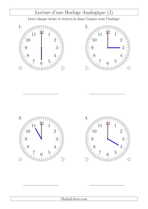Lecture de l'Heure sur Une Horloge Analogique avec 60 Minutes & Secondes d'Intervalle (4 Horloges) (J)