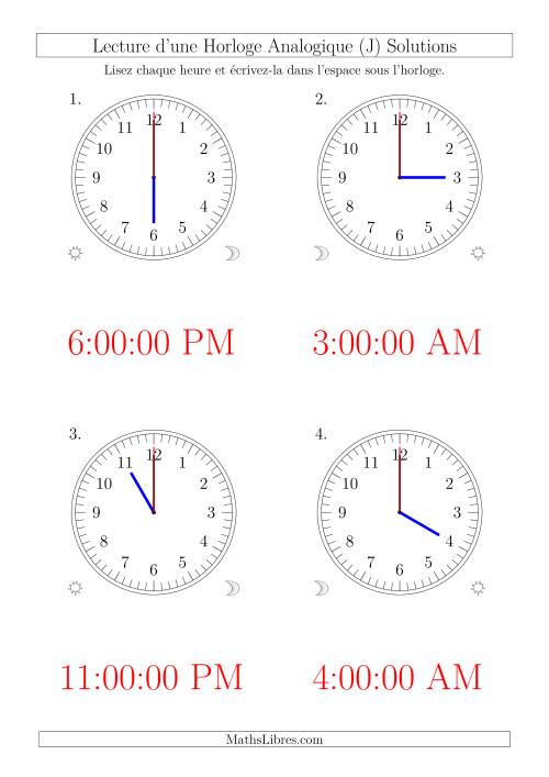 Lecture de l'Heure sur Une Horloge Analogique avec 60 Minutes & Secondes d'Intervalle (4 Horloges) (J) page 2