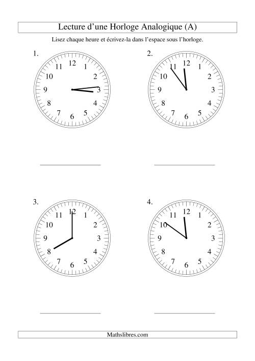 Lecture de l'Heure sur Une Horloge Analogique avec 1 Minute d'Intervalle (Grand Format) (Grand Format)