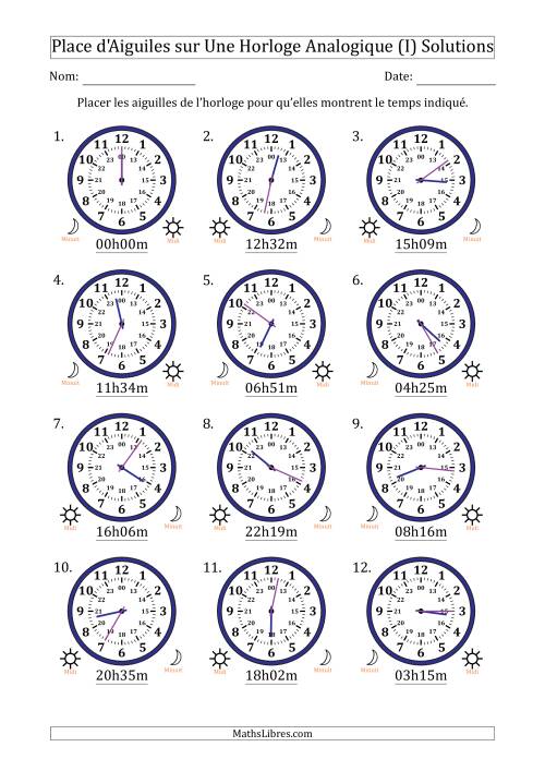 Place d'Aiguiles sur Une Horloge Analogique utilisant le système horaire sur 24 heures avec 1 Minutes d'Intervalle (12 Horloges) (I) page 2