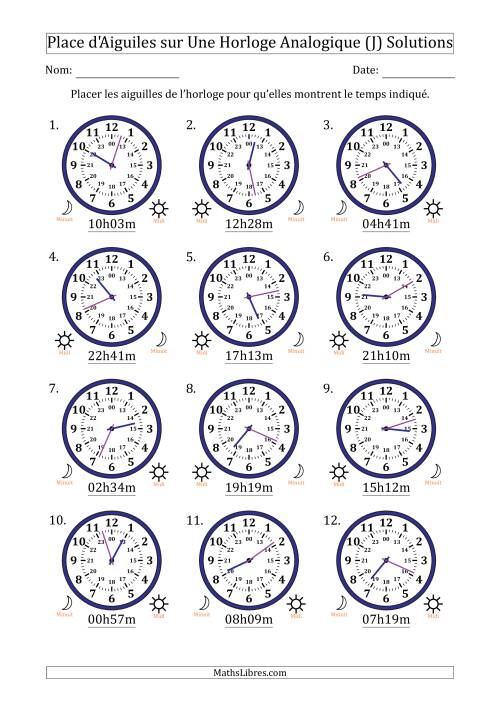 Place d'Aiguiles sur Une Horloge Analogique utilisant le système horaire sur 24 heures avec 1 Minutes d'Intervalle (12 Horloges) (J) page 2
