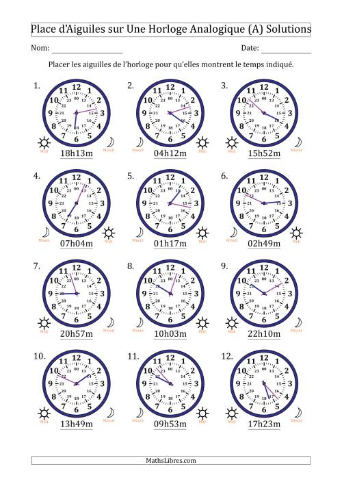 Place d'Aiguiles sur Une Horloge Analogique utilisant le système horaire sur 24 heures avec 1 Minutes d'Intervalle (12 Horloges) (Tout) page 2