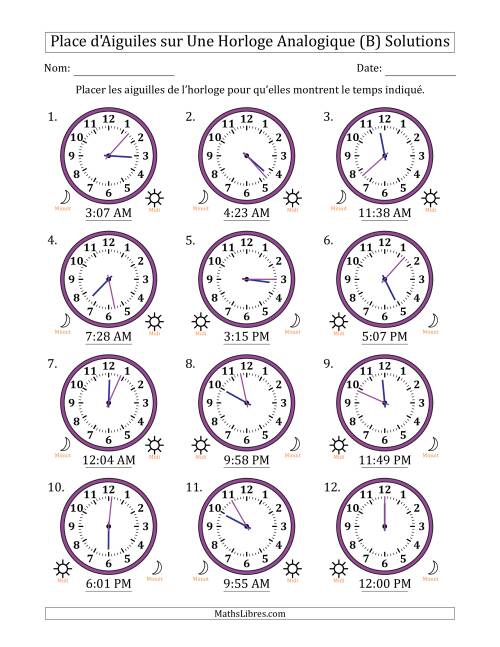 Place d'Aiguiles sur Une Horloge Analogique utilisant le système horaire sur 12 heures avec 1 Minutes d'Intervalle (12 Horloges) (B) page 2