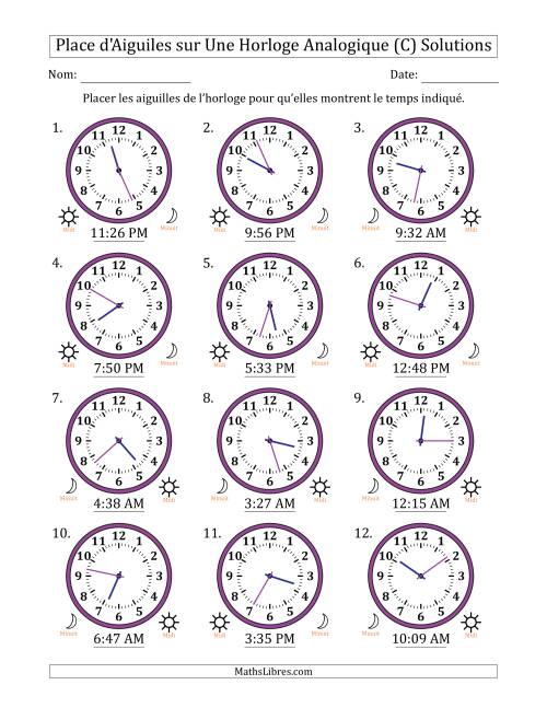 Place d'Aiguiles sur Une Horloge Analogique utilisant le système horaire sur 12 heures avec 1 Minutes d'Intervalle (12 Horloges) (C) page 2