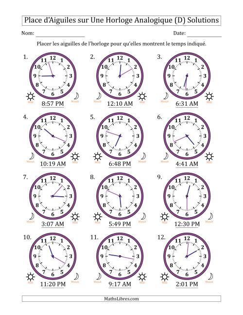 Place d'Aiguiles sur Une Horloge Analogique utilisant le système horaire sur 12 heures avec 1 Minutes d'Intervalle (12 Horloges) (D) page 2