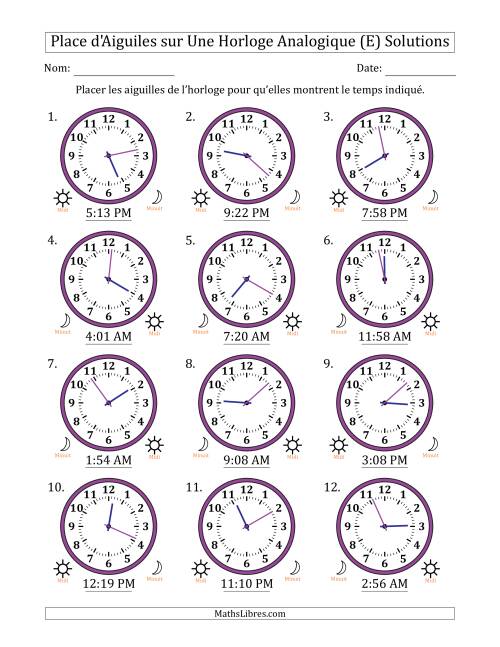 Place d'Aiguiles sur Une Horloge Analogique utilisant le système horaire sur 12 heures avec 1 Minutes d'Intervalle (12 Horloges) (E) page 2