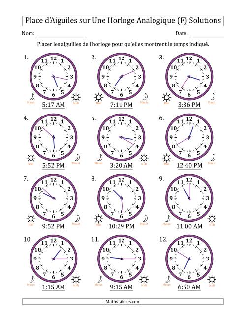 Place d'Aiguiles sur Une Horloge Analogique utilisant le système horaire sur 12 heures avec 1 Minutes d'Intervalle (12 Horloges) (F) page 2