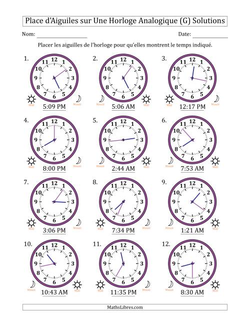 Place d'Aiguiles sur Une Horloge Analogique utilisant le système horaire sur 12 heures avec 1 Minutes d'Intervalle (12 Horloges) (G) page 2