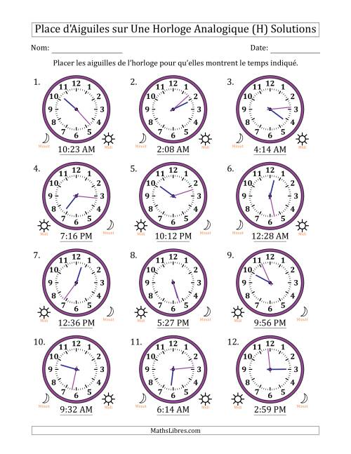 Place d'Aiguiles sur Une Horloge Analogique utilisant le système horaire sur 12 heures avec 1 Minutes d'Intervalle (12 Horloges) (H) page 2