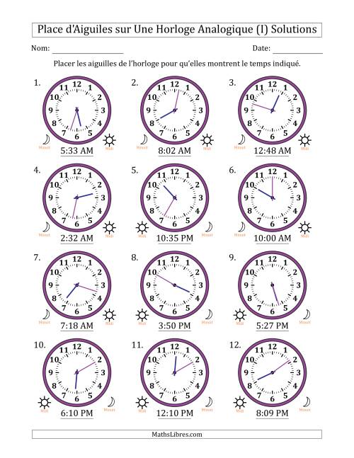 Place d'Aiguiles sur Une Horloge Analogique utilisant le système horaire sur 12 heures avec 1 Minutes d'Intervalle (12 Horloges) (I) page 2