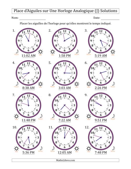 Place d'Aiguiles sur Une Horloge Analogique utilisant le système horaire sur 12 heures avec 1 Minutes d'Intervalle (12 Horloges) (J) page 2