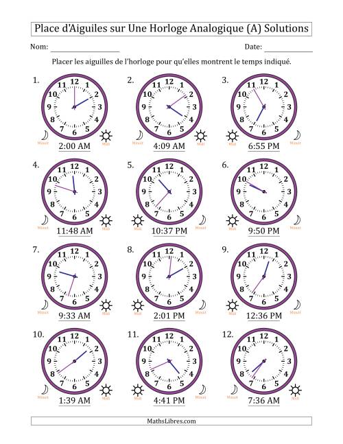 Place d'Aiguiles sur Une Horloge Analogique utilisant le système horaire sur 12 heures avec 1 Minutes d'Intervalle (12 Horloges) (Tout) page 2