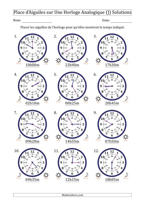 Place d'Aiguiles sur Une Horloge Analogique utilisant le système horaire sur 24 heures avec 5 Minutes d'Intervalle (12 Horloges) (J) page 2