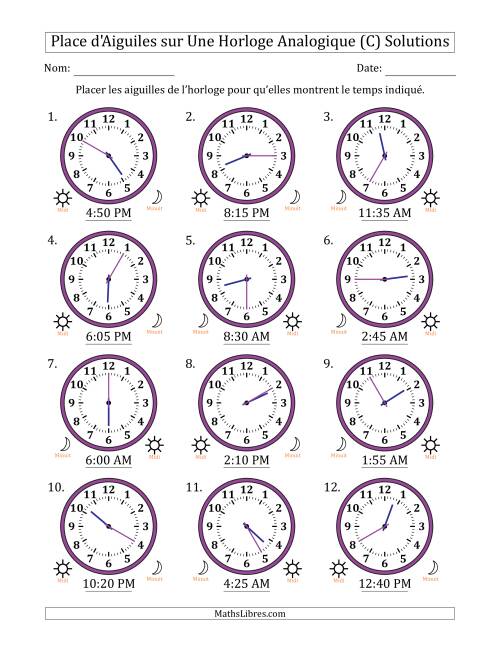 Place d'Aiguiles sur Une Horloge Analogique utilisant le système horaire sur 12 heures avec 5 Minutes d'Intervalle (12 Horloges) (C) page 2