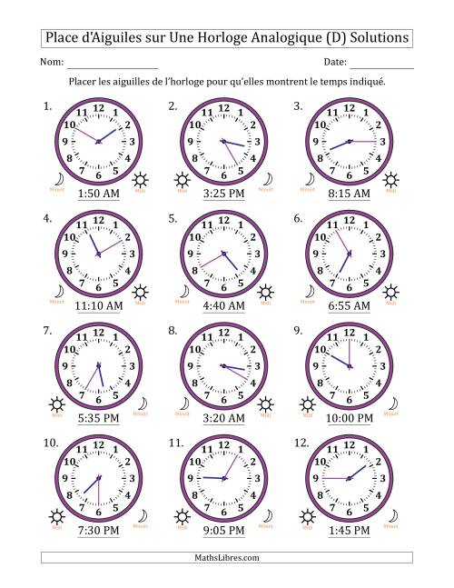 Place d'Aiguiles sur Une Horloge Analogique utilisant le système horaire sur 12 heures avec 5 Minutes d'Intervalle (12 Horloges) (D) page 2