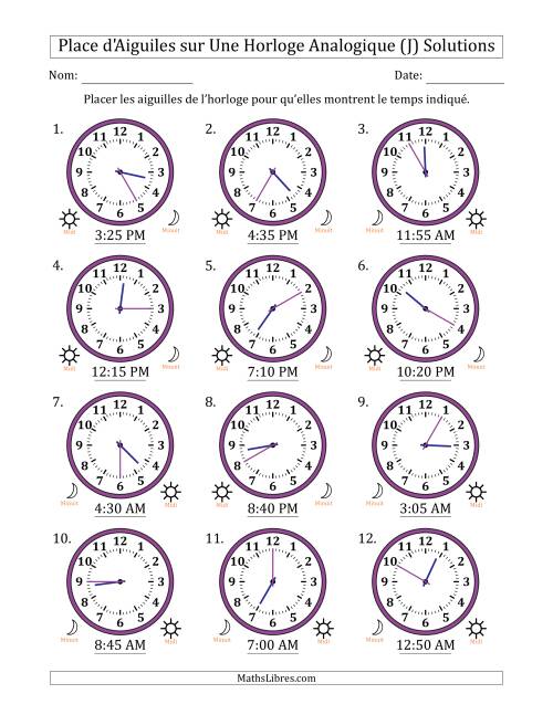 Place d'Aiguiles sur Une Horloge Analogique utilisant le système horaire sur 12 heures avec 5 Minutes d'Intervalle (12 Horloges) (J) page 2