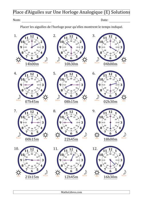 Place d'Aiguiles sur Une Horloge Analogique utilisant le système horaire sur 24 heures avec 15 Minutes d'Intervalle (12 Horloges) (E) page 2