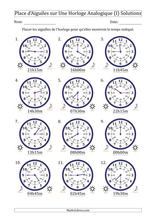 Place d'Aiguiles sur Une Horloge Analogique utilisant le système horaire sur 24 heures avec 15 Minutes d'Intervalle (12 Horloges) (I) page 2