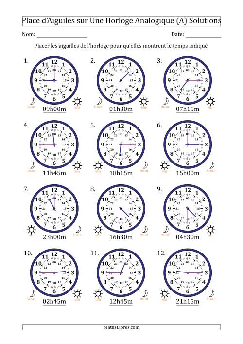 Place d'Aiguiles sur Une Horloge Analogique utilisant le système horaire sur 24 heures avec 15 Minutes d'Intervalle (12 Horloges) (Tout) page 2