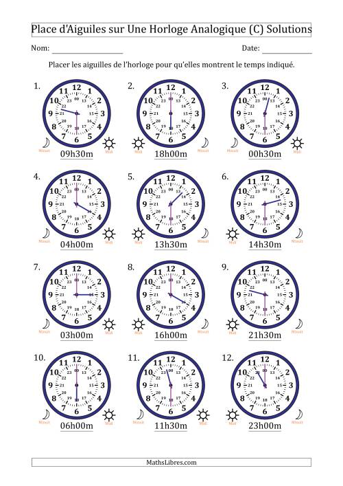 Place d'Aiguiles sur Une Horloge Analogique utilisant le système horaire sur 24 heures avec 30 Minutes d'Intervalle (12 Horloges) (C) page 2