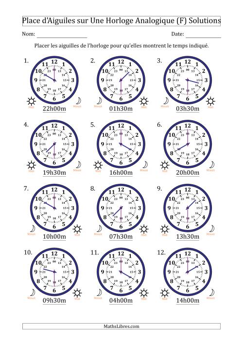 Place d'Aiguiles sur Une Horloge Analogique utilisant le système horaire sur 24 heures avec 30 Minutes d'Intervalle (12 Horloges) (F) page 2