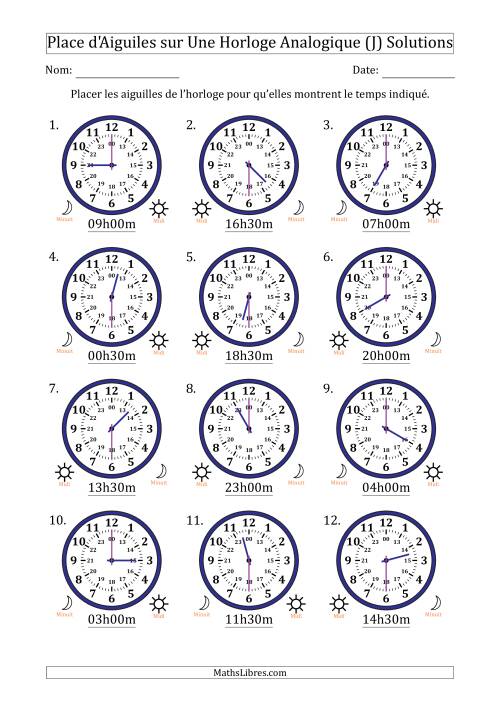 Place d'Aiguiles sur Une Horloge Analogique utilisant le système horaire sur 24 heures avec 30 Minutes d'Intervalle (12 Horloges) (J) page 2