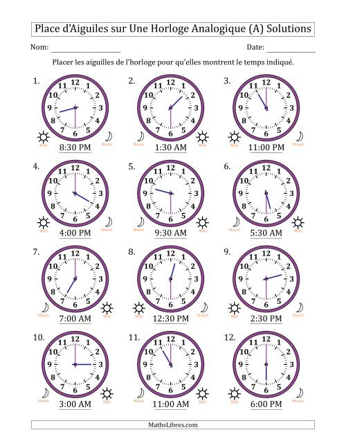 Place d'Aiguiles sur Une Horloge Analogique utilisant le système horaire sur 12 heures avec 30 Minutes d'Intervalle (12 Horloges) (Tout) page 2