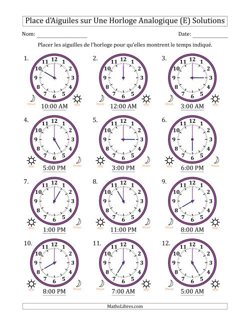 Place d'Aiguiles sur Une Horloge Analogique utilisant le système horaire sur 12 heures avec 1 Heures d'Intervalle (12 Horloges) (E) page 2