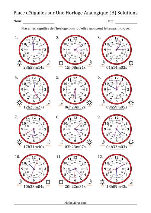 Place d'Aiguiles sur Une Horloge Analogique utilisant le système horaire sur 24 heures avec 1 Secondes d'Intervalle (12 Horloges) (B) page 2