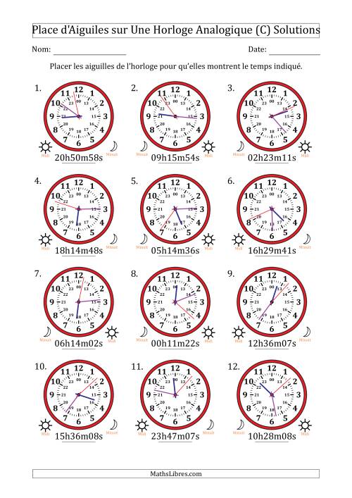 Place d'Aiguiles sur Une Horloge Analogique utilisant le système horaire sur 24 heures avec 1 Secondes d'Intervalle (12 Horloges) (C) page 2