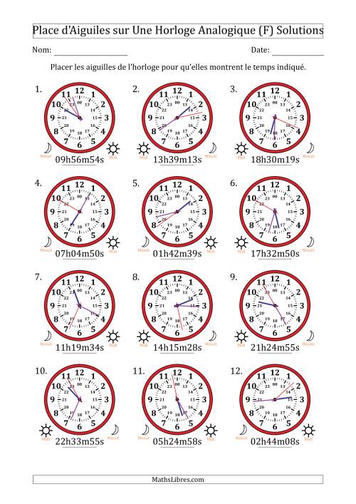 Place d'Aiguiles sur Une Horloge Analogique utilisant le système horaire sur 24 heures avec 1 Secondes d'Intervalle (12 Horloges) (F) page 2