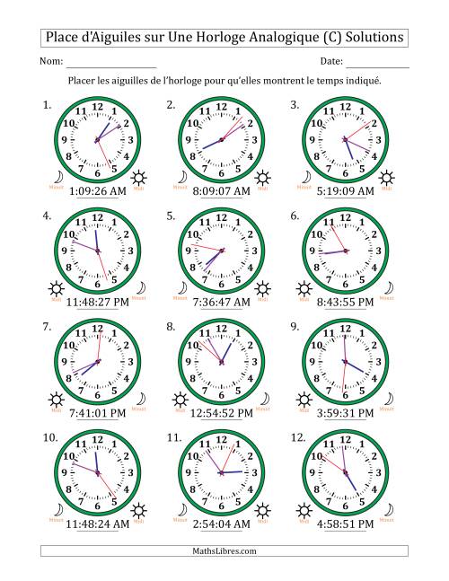 Place d'Aiguiles sur Une Horloge Analogique utilisant le système horaire sur 12 heures avec 1 Secondes d'Intervalle (12 Horloges) (C) page 2