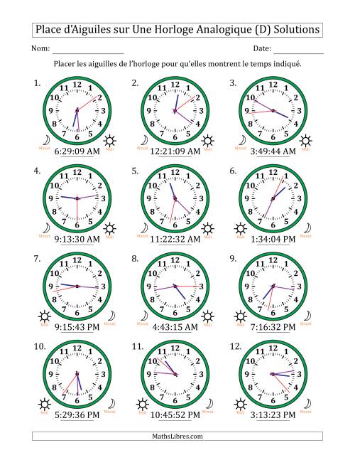 Place d'Aiguiles sur Une Horloge Analogique utilisant le système horaire sur 12 heures avec 1 Secondes d'Intervalle (12 Horloges) (D) page 2