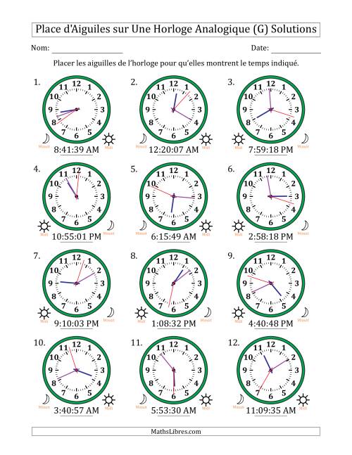 Place d'Aiguiles sur Une Horloge Analogique utilisant le système horaire sur 12 heures avec 1 Secondes d'Intervalle (12 Horloges) (G) page 2