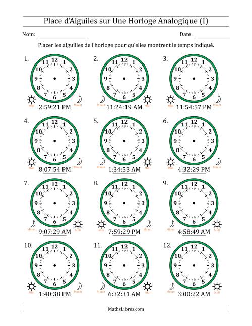 Place d'Aiguiles sur Une Horloge Analogique utilisant le système horaire sur 12 heures avec 1 Secondes d'Intervalle (12 Horloges) (I)