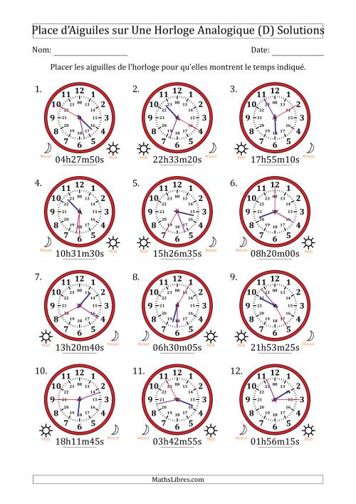 Place d'Aiguiles sur Une Horloge Analogique utilisant le système horaire sur 24 heures avec 5 Secondes d'Intervalle (12 Horloges) (D) page 2