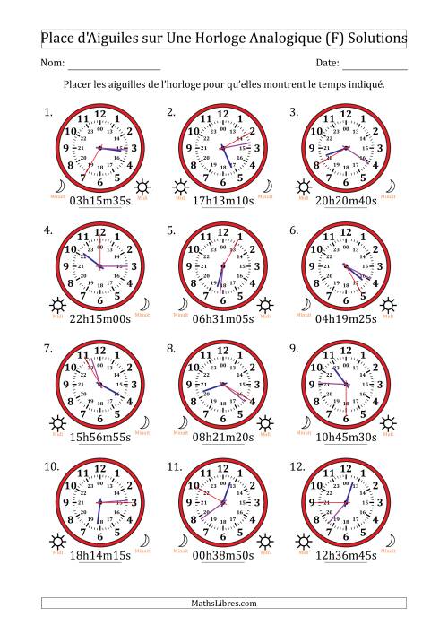 Place d'Aiguiles sur Une Horloge Analogique utilisant le système horaire sur 24 heures avec 5 Secondes d'Intervalle (12 Horloges) (F) page 2
