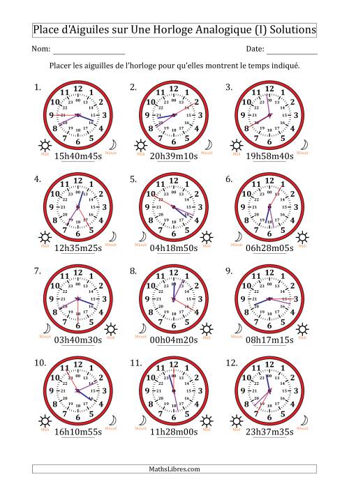 Place d'Aiguiles sur Une Horloge Analogique utilisant le système horaire sur 24 heures avec 5 Secondes d'Intervalle (12 Horloges) (I) page 2