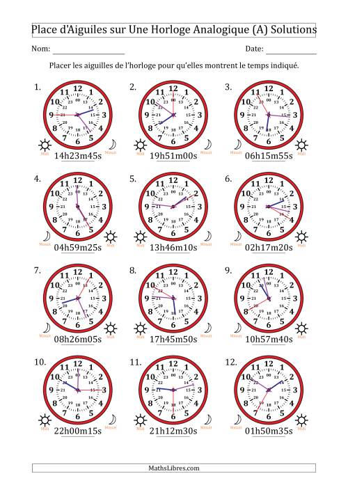 Place d'Aiguiles sur Une Horloge Analogique utilisant le système horaire sur 24 heures avec 5 Secondes d'Intervalle (12 Horloges) (Tout) page 2