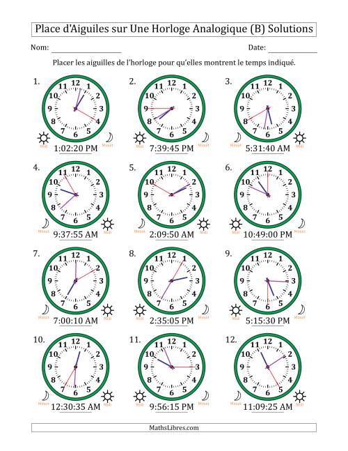Place d'Aiguiles sur Une Horloge Analogique utilisant le système horaire sur 12 heures avec 5 Secondes d'Intervalle (12 Horloges) (B) page 2
