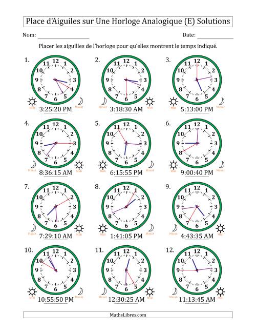 Place d'Aiguiles sur Une Horloge Analogique utilisant le système horaire sur 12 heures avec 5 Secondes d'Intervalle (12 Horloges) (E) page 2