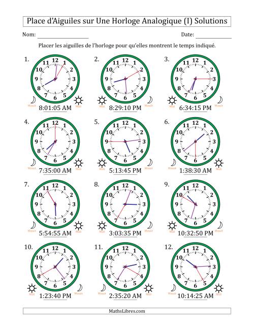 Place d'Aiguiles sur Une Horloge Analogique utilisant le système horaire sur 12 heures avec 5 Secondes d'Intervalle (12 Horloges) (I) page 2
