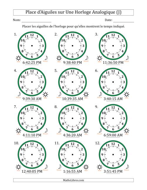 Place d'Aiguiles sur Une Horloge Analogique utilisant le système horaire sur 12 heures avec 5 Secondes d'Intervalle (12 Horloges) (J)