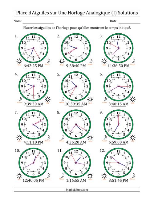 Place d'Aiguiles sur Une Horloge Analogique utilisant le système horaire sur 12 heures avec 5 Secondes d'Intervalle (12 Horloges) (J) page 2