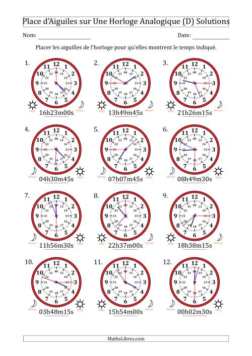Place d'Aiguiles sur Une Horloge Analogique utilisant le système horaire sur 24 heures avec 15 Secondes d'Intervalle (12 Horloges) (D) page 2