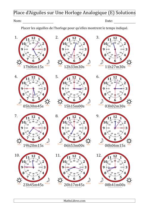 Place d'Aiguiles sur Une Horloge Analogique utilisant le système horaire sur 24 heures avec 15 Secondes d'Intervalle (12 Horloges) (E) page 2