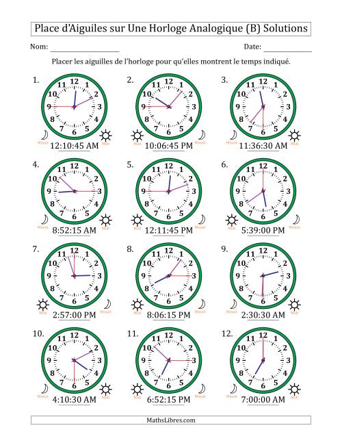 Place d'Aiguiles sur Une Horloge Analogique utilisant le système horaire sur 12 heures avec 15 Secondes d'Intervalle (12 Horloges) (B) page 2