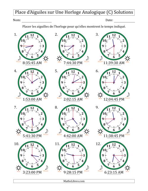 Place d'Aiguiles sur Une Horloge Analogique utilisant le système horaire sur 12 heures avec 15 Secondes d'Intervalle (12 Horloges) (C) page 2