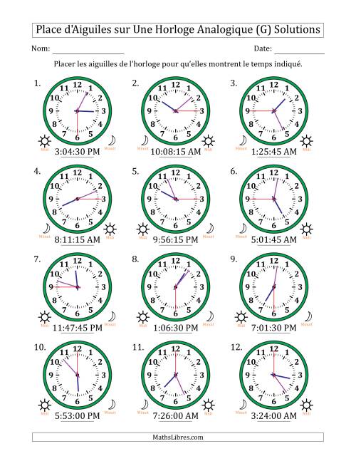 Place d'Aiguiles sur Une Horloge Analogique utilisant le système horaire sur 12 heures avec 15 Secondes d'Intervalle (12 Horloges) (G) page 2