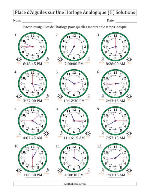 Place d'Aiguiles sur Une Horloge Analogique utilisant le système horaire sur 12 heures avec 15 Secondes d'Intervalle (12 Horloges) (H) page 2